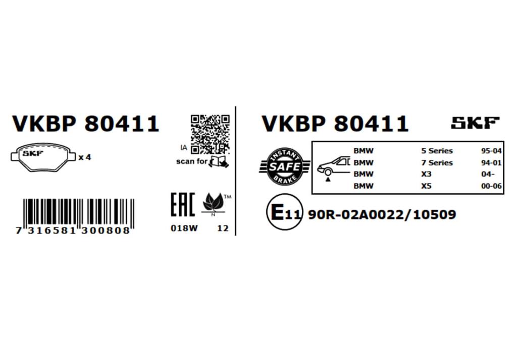 Jogo de 4 pastilhas de travão SKF ref. VKBP 80411
